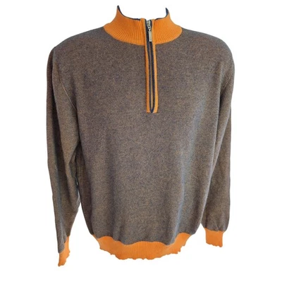 Scott & Charters Cashmere Cotton Orange Textured 1/2 Zip Sweater L Scotland $850 - Image 1 of 4