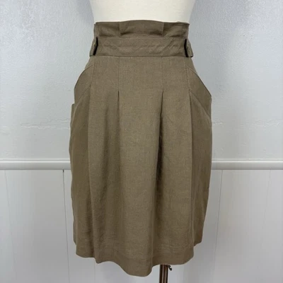 BCBGMaxazria Linen Blend Pencil Skirt Size 6 Tan Paperbag Waist Work Office Prep - Image 1 of 4