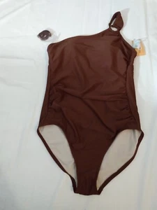 Kona Sol Brown Medium One Shoulder High Coverage One Piece Swimsuit - Picture 1 of 2