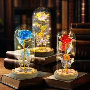 Leuchtblume Rose in Glaskuppel Weihnachtsgeschenke Geburtstagsgeschenk für Frauen Mutter - Bild 1 von 151