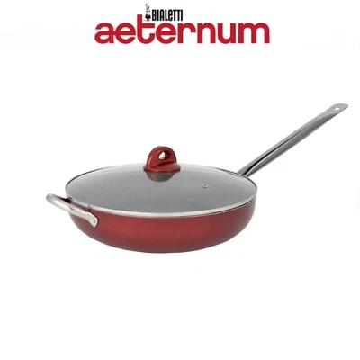 Aeternum Bialetti Padella 36cm Rossa Antiaderente Pietra Con Coperchio Vetro - Immagine 1 di 4