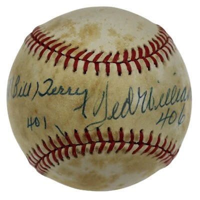 Ted Williams & Bill Terry Signed Baseball Inscribed ".406 & .401" Full JSA LOA - Image 1 of 4