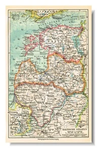 LITHUANIA LATVIA ESTONIA Original Antique Vintage Map 1923 RIGA VILNIUS TALLIN - Picture 1 of 14