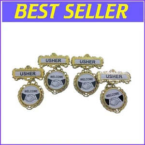 Set of 4 Durable Brass Usher Badges with Pin-on Back - Perfect for Churches - Picture 1 of 3
