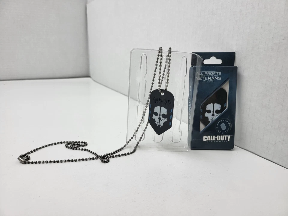 NUEVO EN CAJA BACALAO CALL OF DUTY FANTASMAS METAL ETIQUETA DE PERRO DURADERA CON CADENA COLLAR 14" 7J Foto 1 de 4
