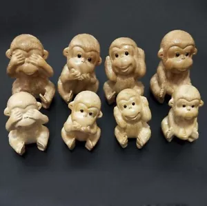 Bois sculpté "Quatre Sages Singes" dans une seule statuette Buis - Bild 1 von 10