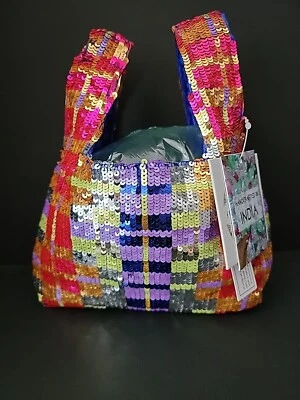 Mini bolsa de mão de lantejoulas coloridas artesanais - Cores vibrantes feitas na Índia/Nova com etiquetas  - Imagem 1 de 4
