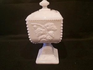 Pedestal Box With Lid - Milk Glass - Grape Vine Design - Shelf - Picture 1 of 5