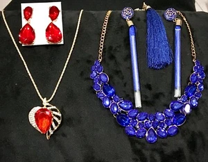 One Set Red OR Blue, Necklace+Earrings,Modern style Crystal Charm Bling Bib Gift - Picture 1 of 12