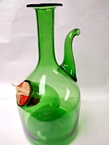 Vintage Hand-blown Italian Green Wine Chiller Bottle Decanter with Ice Chamber - Picture 1 of 4