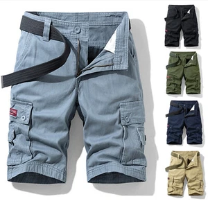 Nuevos Pantalones Cortos de Carga para Hombres Algodón Calce Relajado Informales Múltiples Bolsillos Senderismo Medio Pantalones - Imagen 1 de 19