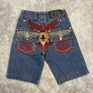 y2k Chams boys embroidered y2k denim shorts baggy hip hop size 5 - Picture 1 of 4