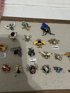 LOT OF 18 GOLD+SILVER TONE 'BUG' ANIMAL BROOCHES/PINS, VINTAGE-NOW