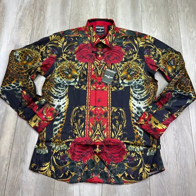 Barabas Shirt Mens Shirt XL Red Slim Fit Tiger Roses Long Sleeve Button Up NEW - Image 1 of 4