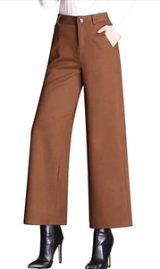 Women's Wool Blend High Waisted Cropped Wide Leg Pant Trousers Brown Size XS - Picture 1 of 10