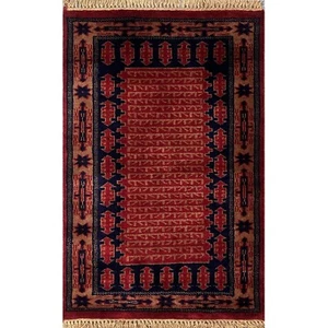 Amma Carpets Hand-Knotted Woolen Rug Red Kanta 2x3 feet - Picture 1 of 6