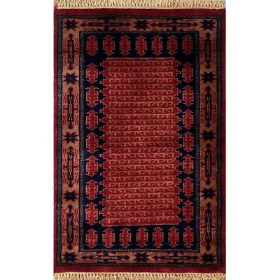 Alfombra de lana anudada a mano Amma Carpets roja Kanta 2x3 pies Foto 1 de 4