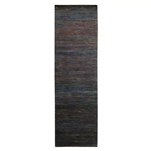 Tappeto runner annodato a mano 3'x10'1" blu lana e seta design erba moderno R83243 - Foto 1 di 7