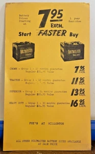 Voltmaster Battery Counter Top Price Card 1950 - Picture 1 of 1