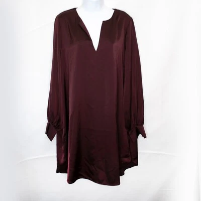 NOVO Vestido Feminino de Cetim Manga Longa H&M S Pequeno Borgonha Turno Casual Escritório A15X - Imagem 1 de 4