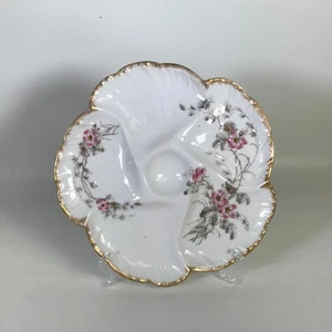 Haviland Limoges 5 wells Porcelain Oyster Plate Red Flower - Picture 1 of 4