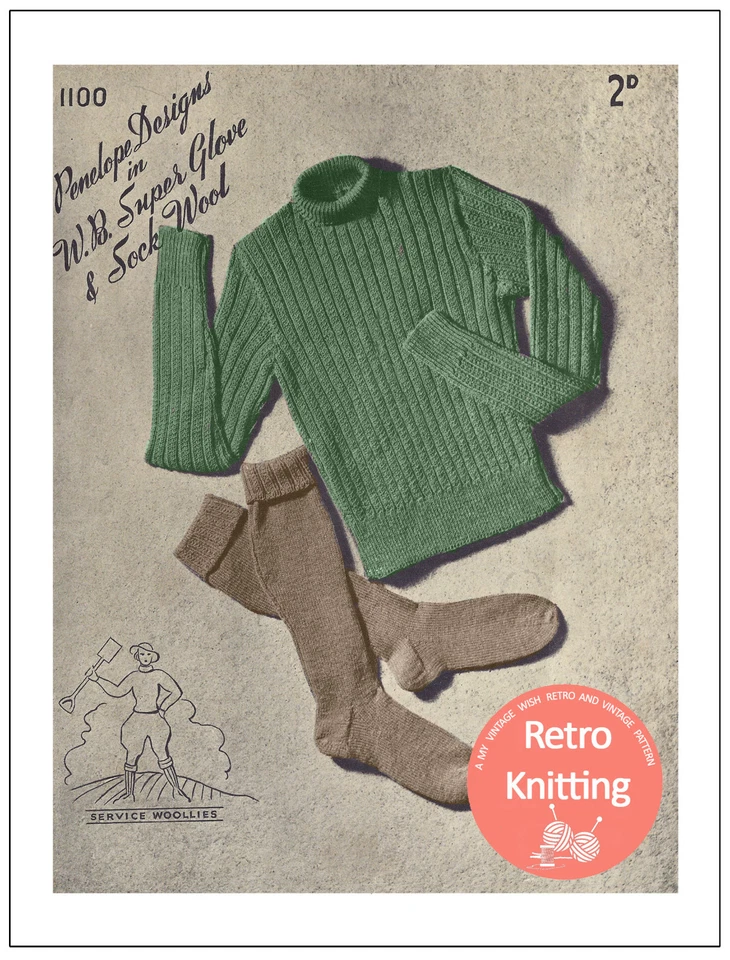 Knitting Pattern for a 1940's Land Army Jumper and Socks  - Image 1 of 1