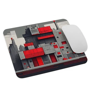 Red & Gray Abstract Mousepad - Modern Urban Art - Afbeelding 1 van 1
