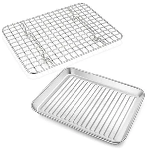 9 Inch Toaster Oven Pan Rack Stainless Steel Baking Tray & Grid Mesh Cooking ... - Picture 1 of 7