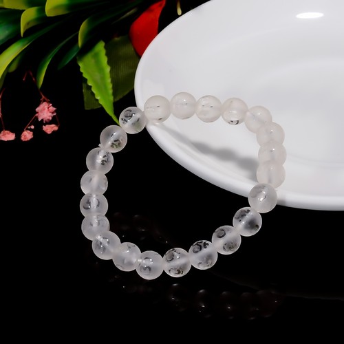 VALENTINO Bracciale Elastico Fatto a Mano Cristallo Om Naturale Rotondo Perline Gioielli Regalo per Lei