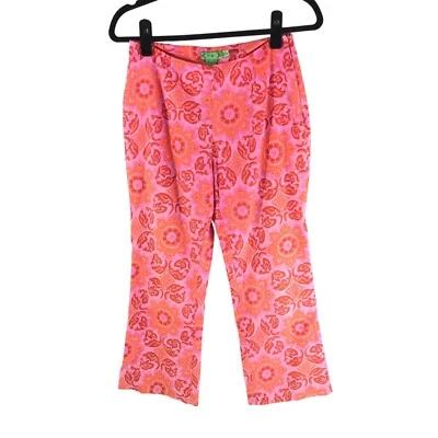 Pantalones capri recortados Tibi para mujer florales geométricos algodón elástico rojo rosa 2 Foto 1 de 4