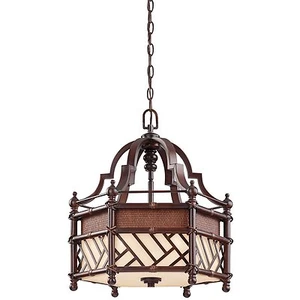 Cayman Bronze 3 Light Chandelier/Pendant Beige Fabric Shade And Diffuser $1305 - Picture 1 of 1