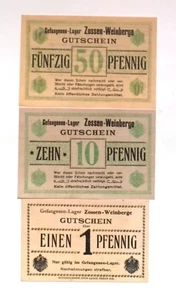 1917 Alemania LAGERGELD juego de 1 5 10 Phennig billete Primera Guerra Mundial Zossen Weinberge - Imagen 1 de 2