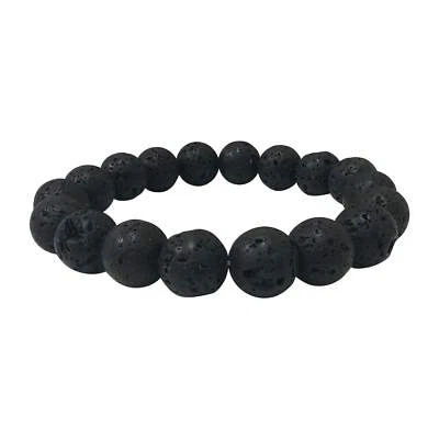 Handmade 10mm Round Stretch Lava Stone Bead Unisex Bracelet - Image 1 of 3