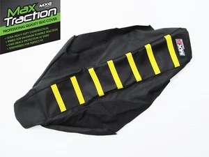 CUBIERTA DE ASIENTO CON AGARRE ACANALADO SUZUKI RMZ250 2010-2018 NEGRO + COSTILLAS RAYAS AMARILLAS - Imagen 1 de 2