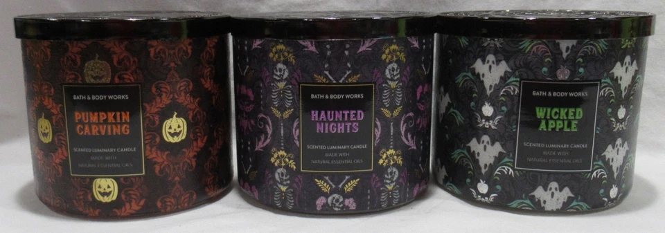 Bath & Body Works Halloween 3-wick Candle Haunted Nights Cat Jar Clin