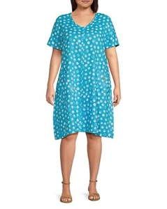 NWT Ali Miles Plus Sz 1X Woven Polka Dots Print V-Neck Short Sleeve A-Line Dress - Picture 1 of 11