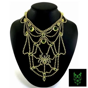 Glamorous Necklace ' Spider ' Vintage Vaseline Uranium Glass - Picture 1 of 4