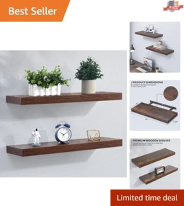 Premium Wooden Wall Shelves - Deeper & Thicker - 24" L x 9" D - Brown - Picture 1 of 10