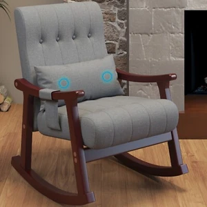 Upholstered Rocking Chair with Massage Support Pocket, Glider Chair Nursery Rock - Picture 1 of 11