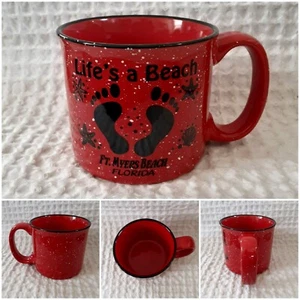 TAZA DE TÉ CAFÉ FT Myers Beach Florida LIFES A BEACH conchas estrella pescado rojo negro - Imagen 1 de 10