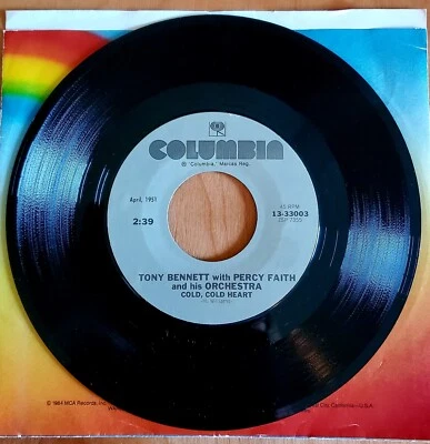 Tony Bennett With Percy Faith & Orchestra 45 RPM Cold Cold Heart 1951 & Sleeve - Image 1 of 4