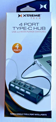 Xtreme Type-C 4 Port USB Hub w/ LED indicators and Power Switches -Black LED - Image 1 of 2