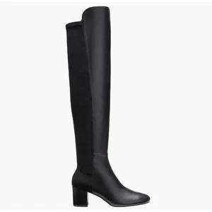 Stuart Weitzman Sz 12 Black Leather Block Pointed Stretch Over Knee Boots - Picture 1 of 18