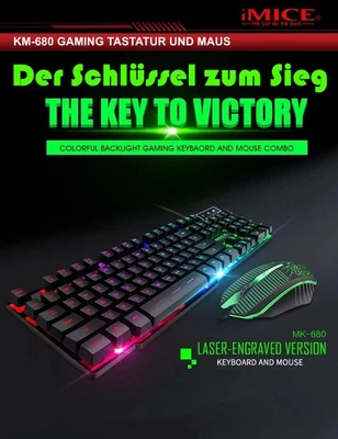Gaming Tastatur Maus Set 2400DP RGB LED Mechanisch USB Kabel iMice KM-680 Combo - Bild 1 von 4