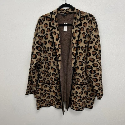 Cardigã Talbots Leopardo Blazer de Malha Tamanho 3X Mistura de Lã Marrom Bronzeado Tamanho Grande NOVO - Imagem 1 de 4