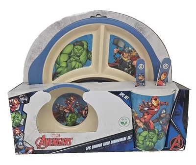 Marvel Avengers 5 Pc Bamboo Dinnerware Set Toddler & Eco-Friendly BPA Free Blue - Image 1 of 2