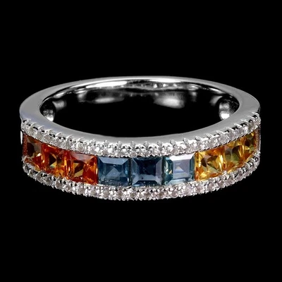 Anillo de plata de ley 925 zafiro corte princesa topacio piedras preciosas naturales talla 7 Foto 1 de 4