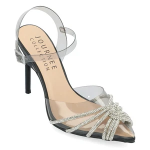 Journee Collection Women's Eleora Rhinestone Faux Leather Strap, Black Size 7.5M - Picture 1 of 5