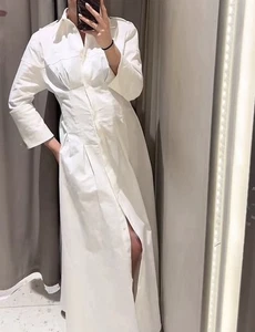 Vestido ZARA TALLA M vestido camisero blanco White Midi Dress 2395/077 nuevo - Imagen 1 de 9