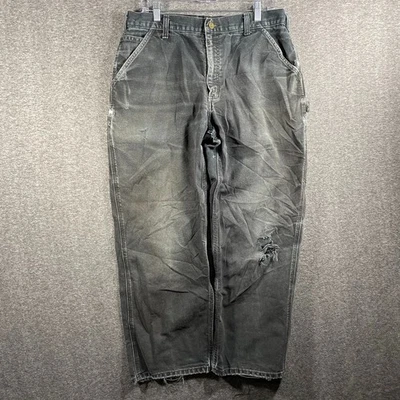 Carhartt Pants Mens 36x30 Fits 32x28 Black Distressed Faded Carpenter B11-BLK - Image 1 of 4